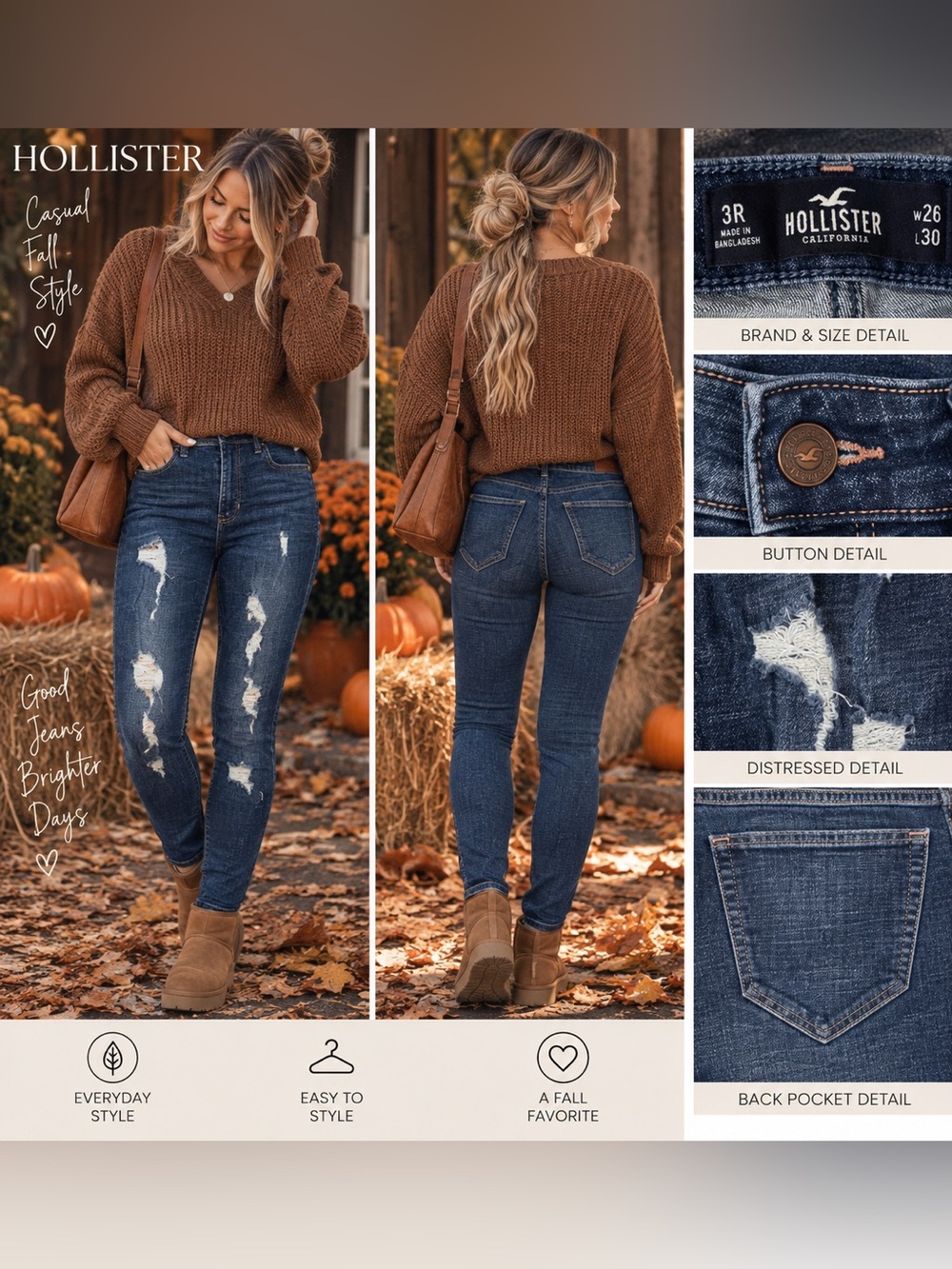 Hollister Distressed Skinny Jeans Women’s Size 3R W26 L30 Dark Wash